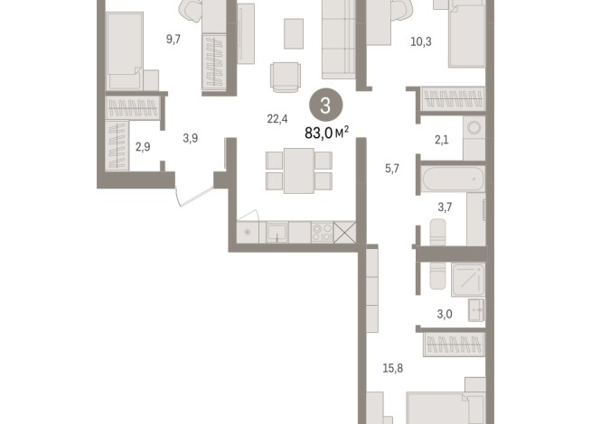 83.00 м² | 3 - 8 эт.