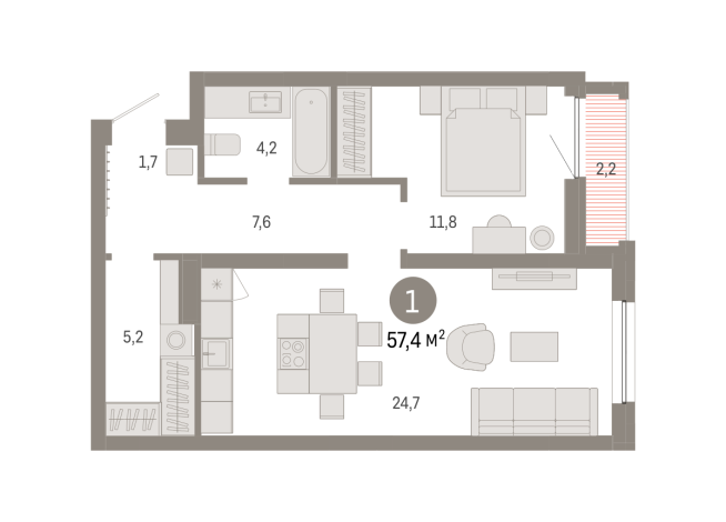 57.00 м² | 10 - 16 эт.