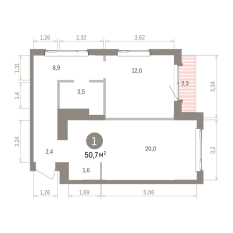 50.00 м² | 13 - 16 эт. 00
