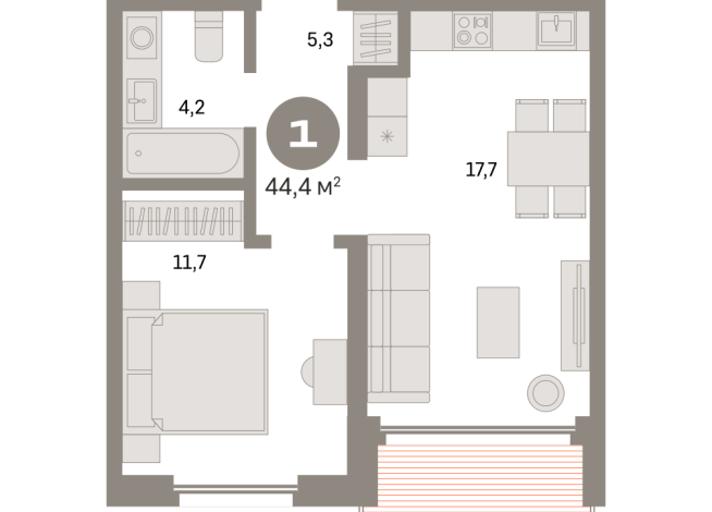 44.00 м² | 15 - 24 эт.