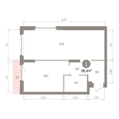 56.00 м² | 9 - 16 эт. 00
