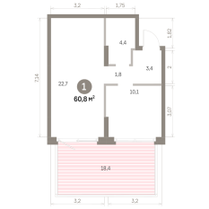 60.00 м² | 1 - 9 эт. 00