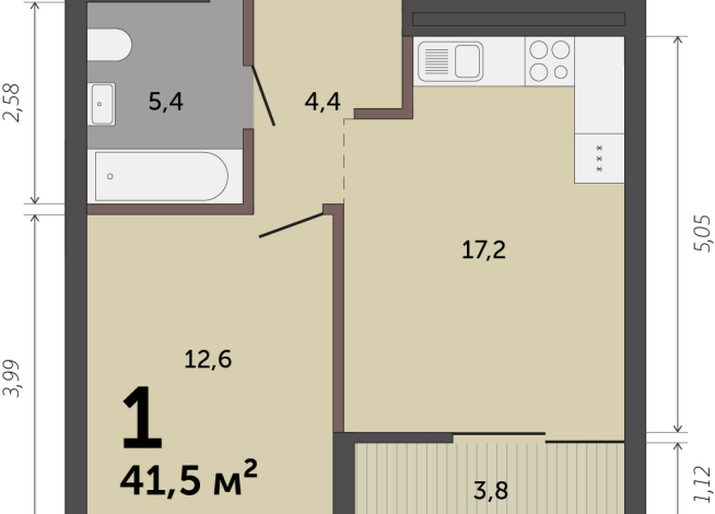 41.50 м² | 15 - 17 эт.