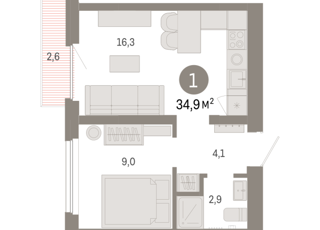 34.00 м² | 3 - 9 эт.