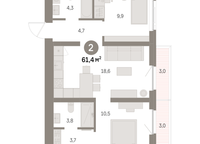 61.00 м² | 4 - 9 эт.