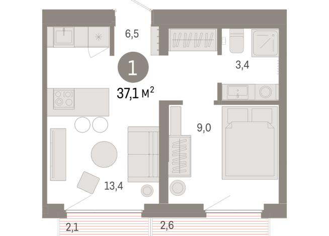 37.00 м² | 4 - 9 эт.