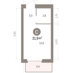 21.00 м² | 2 - 9 эт. 00