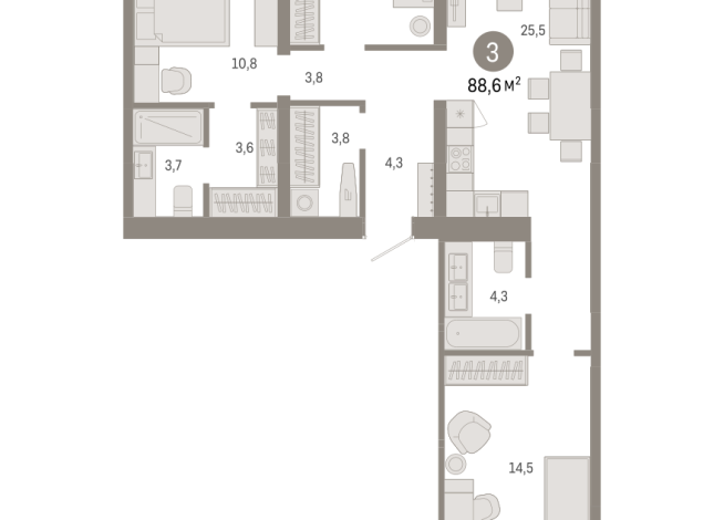 88.00 м² | 8 - 9 эт.