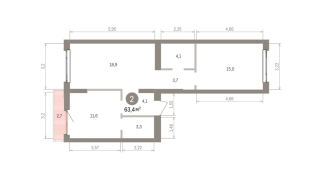 63.00 м² | 4 - 7 эт.