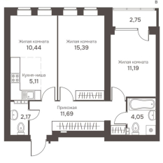 2-к квартира | 62.80 м² | 4 - 4 эт. 00