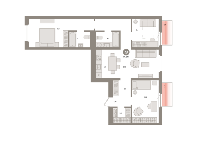 95.00 м² | 4 - 7 эт.