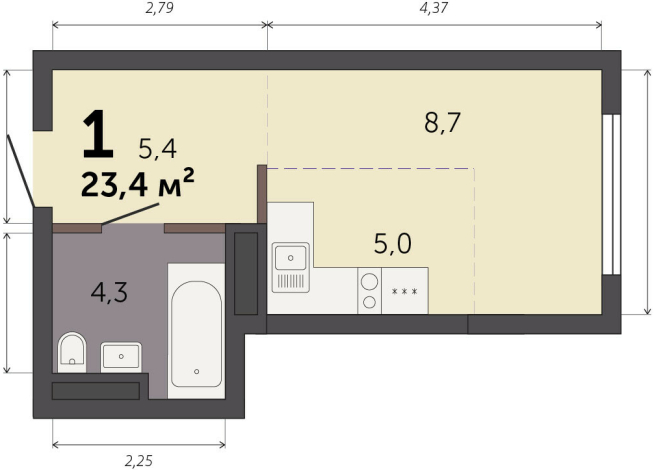 23.40 м² | 11 - 32 эт.