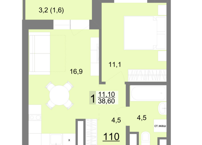 38.50 м² | 14 - 26 эт.