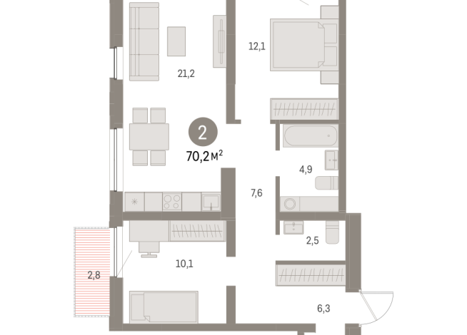 70.00 м² | 13 - 16 эт.