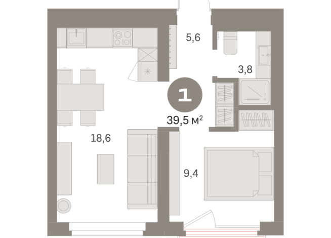 39.00 м² | 6 - 9 эт.
