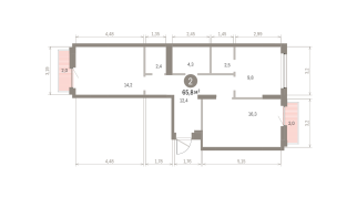 65.00 м² | 6 - 9 эт.