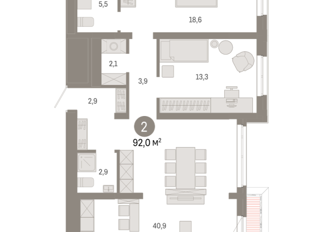 92.00 м² | 16 - 17 эт.