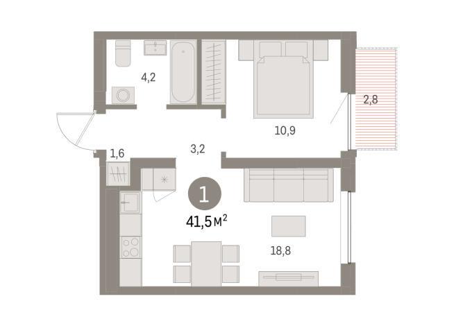 41.00 м² | 2 - 8 эт.