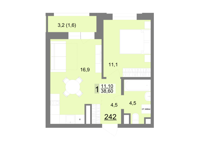 37.90 м² | 26 - 26 эт.