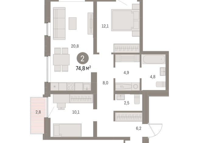 74.00 м² | 9 - 16 эт.