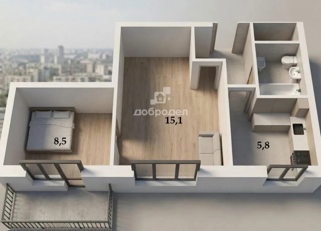 2-к квартира | 36.70 м² | 6 - 9 эт.