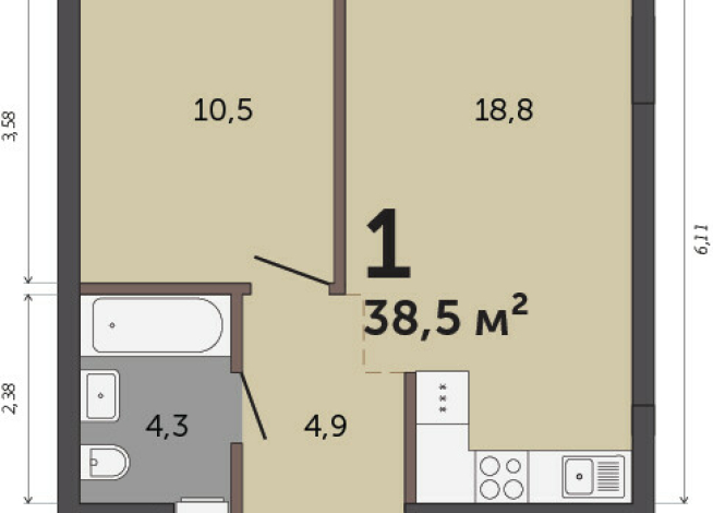 38.50 м² | 3 - 30 эт.