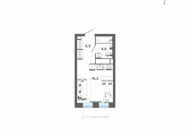 24.79 м² | 5 - 18 эт.