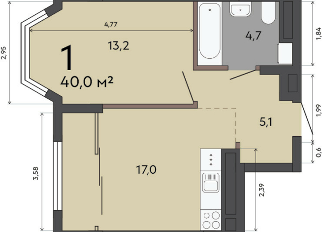 40.00 м² | 9 - 23 эт.