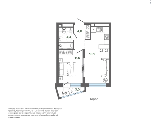 42.70 м² | 15 - 25 эт.