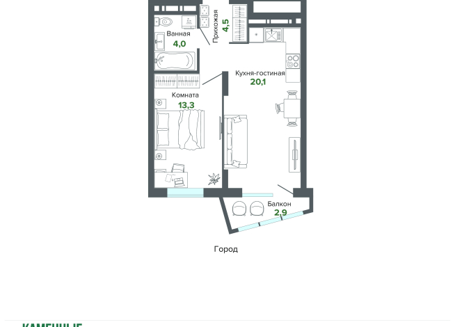 44.71 м² | 23 - 25 эт.