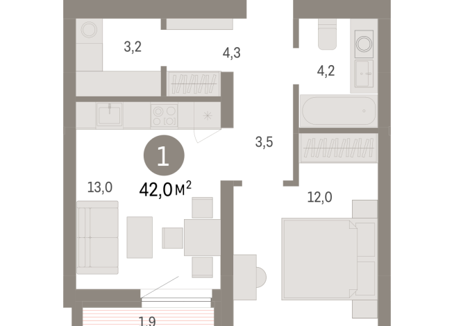 42.00 м² | 7 - 8 эт.