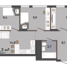 64.30 м² | 3 - 19 эт. 00