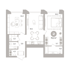 78.00 м² | 4 - 25 эт. 00