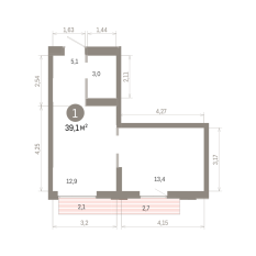 39.00 м² | 6 - 16 эт. 00