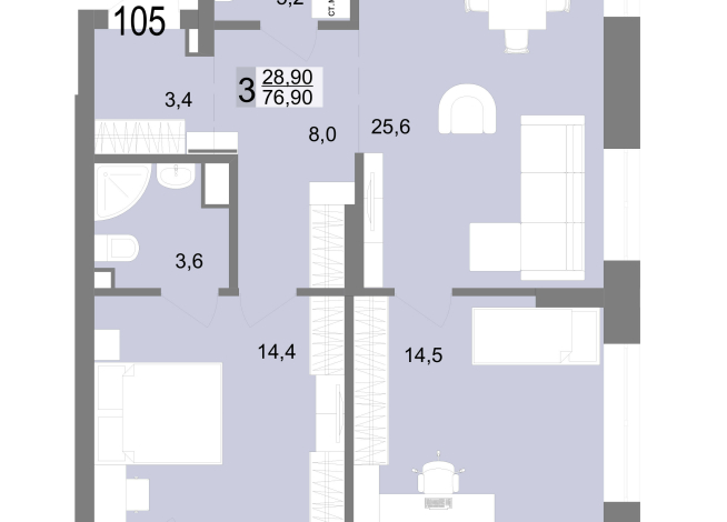 76.90 м² | 17 - 25 эт.