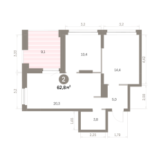 62.00 м² | 4 - 16 эт. 00