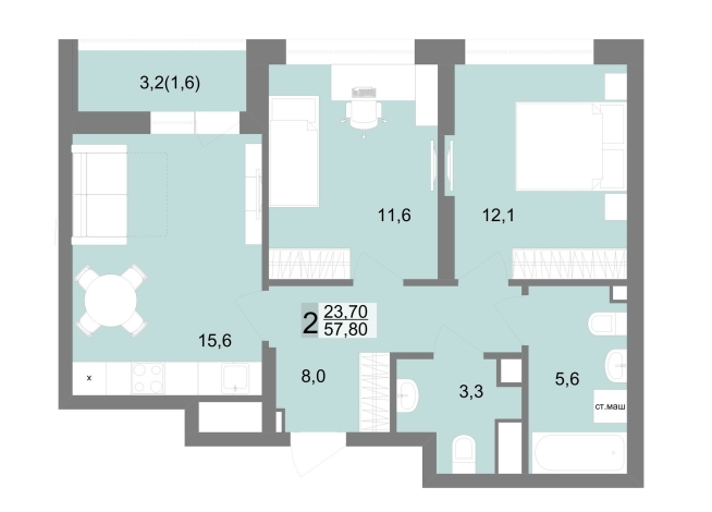 57.80 м² | 8 - 25 эт.