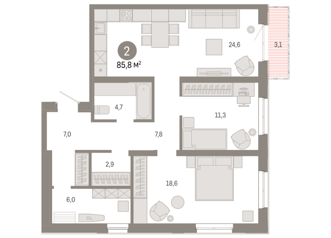 85.00 м² | 11 - 17 эт.