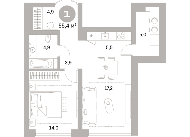 55.00 м² | 7 - 25 эт.
