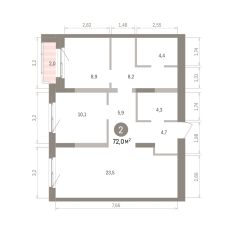 72.00 м² | 2 - 15 эт. 00