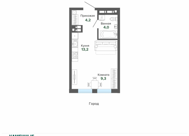 30.66 м² | 16 - 25 эт.