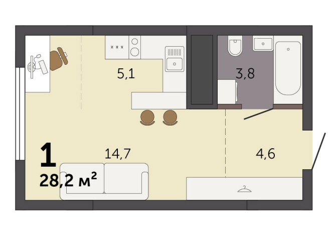 28.20 м² | 23 - 32 эт.