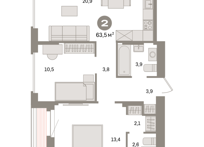 63.00 м² | 3 - 16 эт.