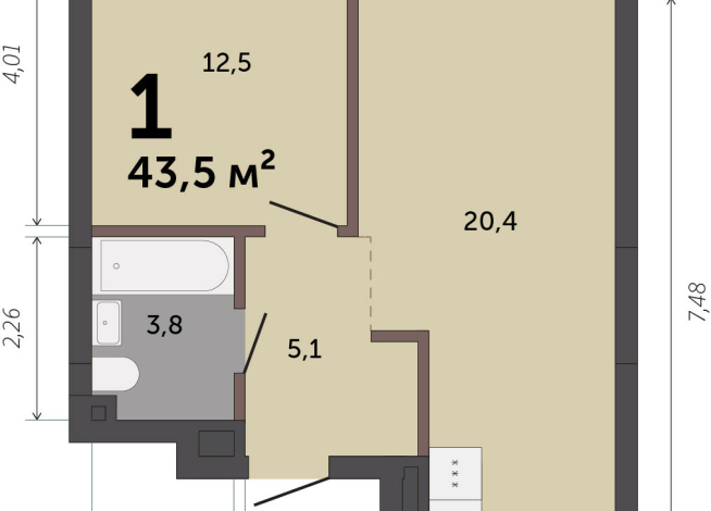 43.50 м² | 10 - 12 эт.