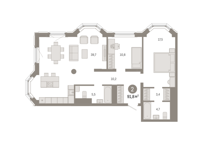 91.00 м² | 18 - 24 эт.