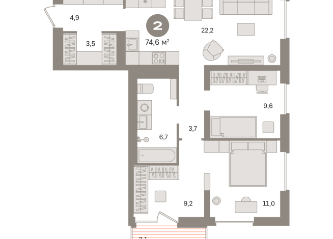 74.00 м² | 6 - 8 эт.