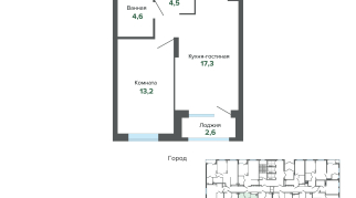 42.14 м² | 2 - 25 эт.