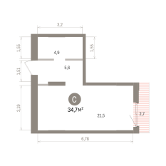 34.00 м² | 9 - 16 эт. 00