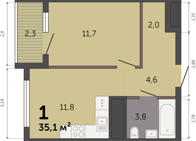 35.10 м² | 29 - 32 эт.