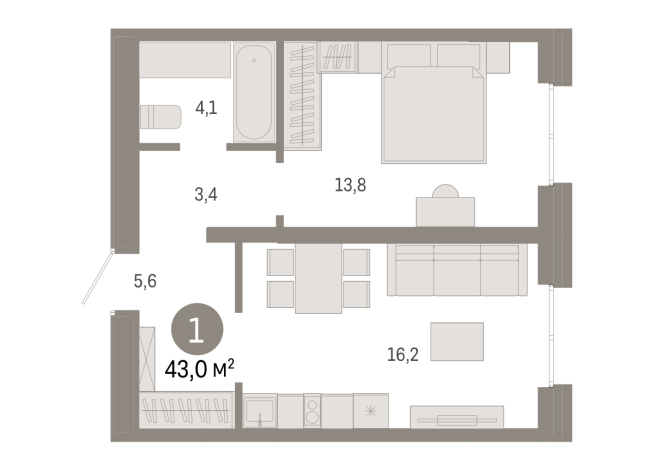 43.00 м² | 2 - 7 эт.